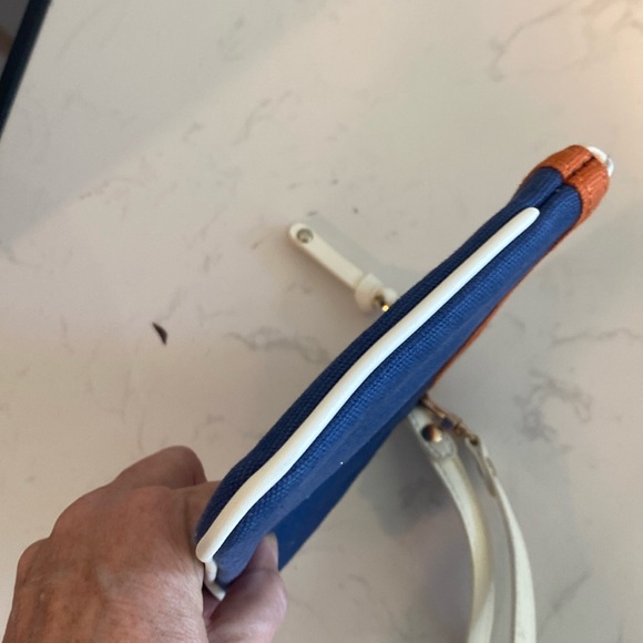 Spartina 449 Anchor Nautical Blue Orange lime Off White Top Zip Wristlet - Picture 8 of 13